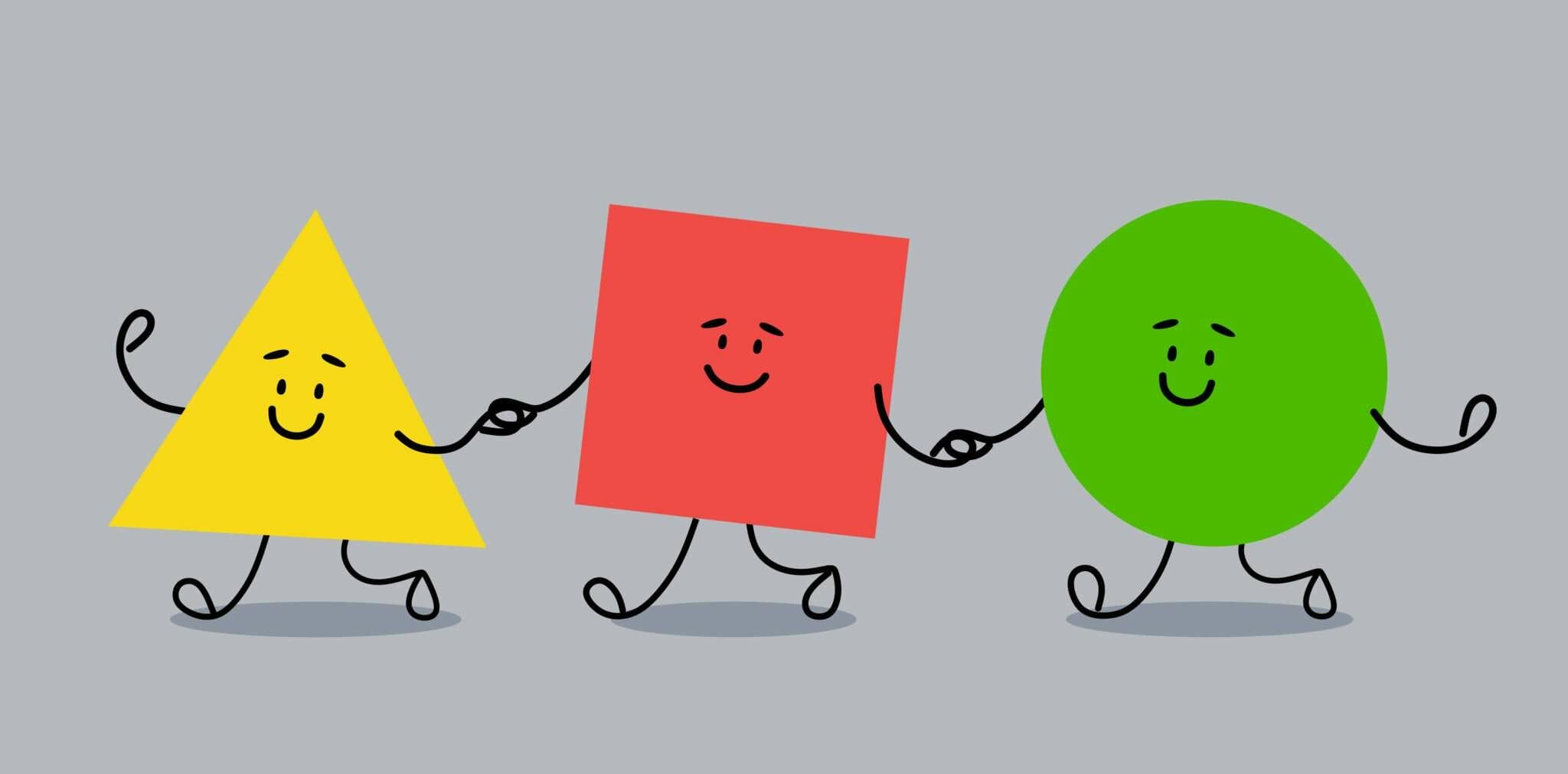 中国 (中国) の団結と調和を表す、手をつないでいる三角形のグループ。