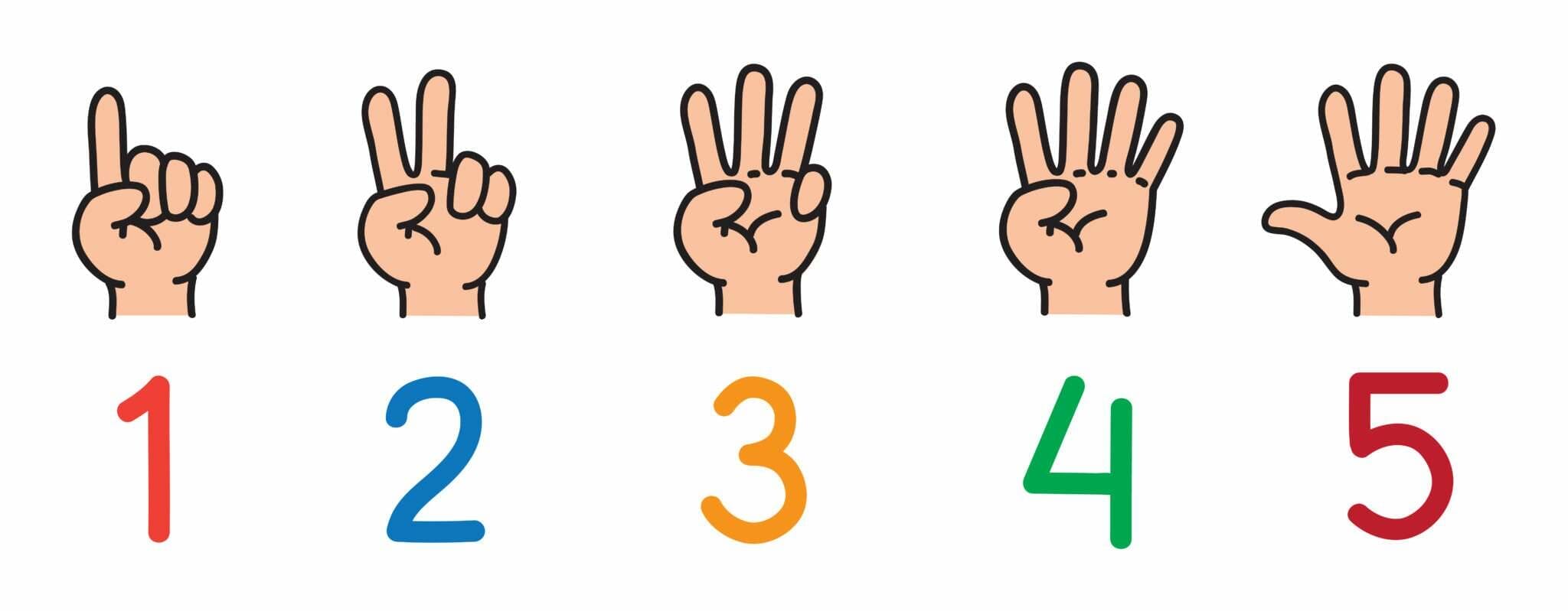 1、2、3、4、5、6、7、8、9 の数字を示す手のセット。