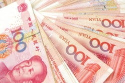 白い背景に中国人民元の中国紙幣。 白い背景に中国人民元の中国紙幣。