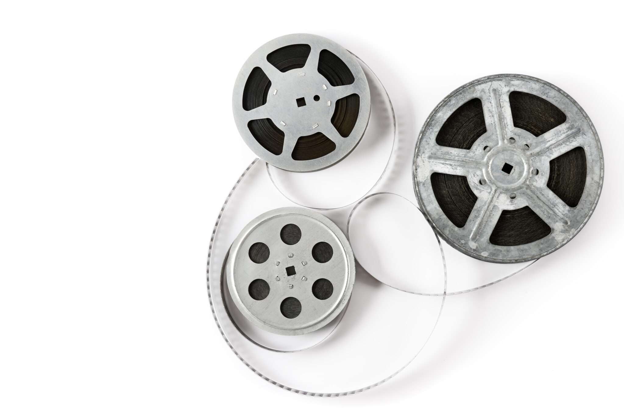 白い背景に 3 つの中国フィルム リール。
