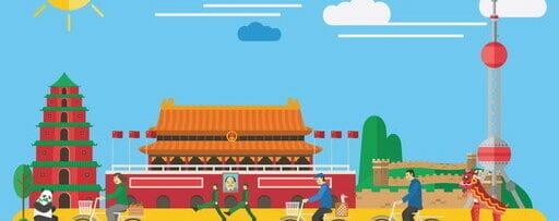 中国の上海市で自転車に乗っている人々の平らなイラスト。