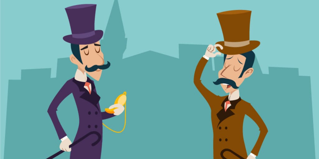 山高帽と山高帽をかぶった 2 人の男性が在中国。 山高帽と山高帽をかぶった 2 人の男性が在中国。