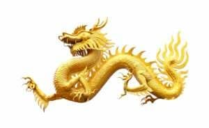中国の象徴を表す白地に金色の龍。