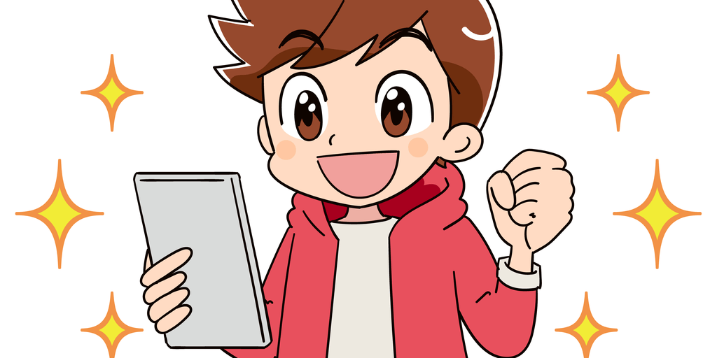 星が描かれたタブレットを持っている中国の漫画の少年。