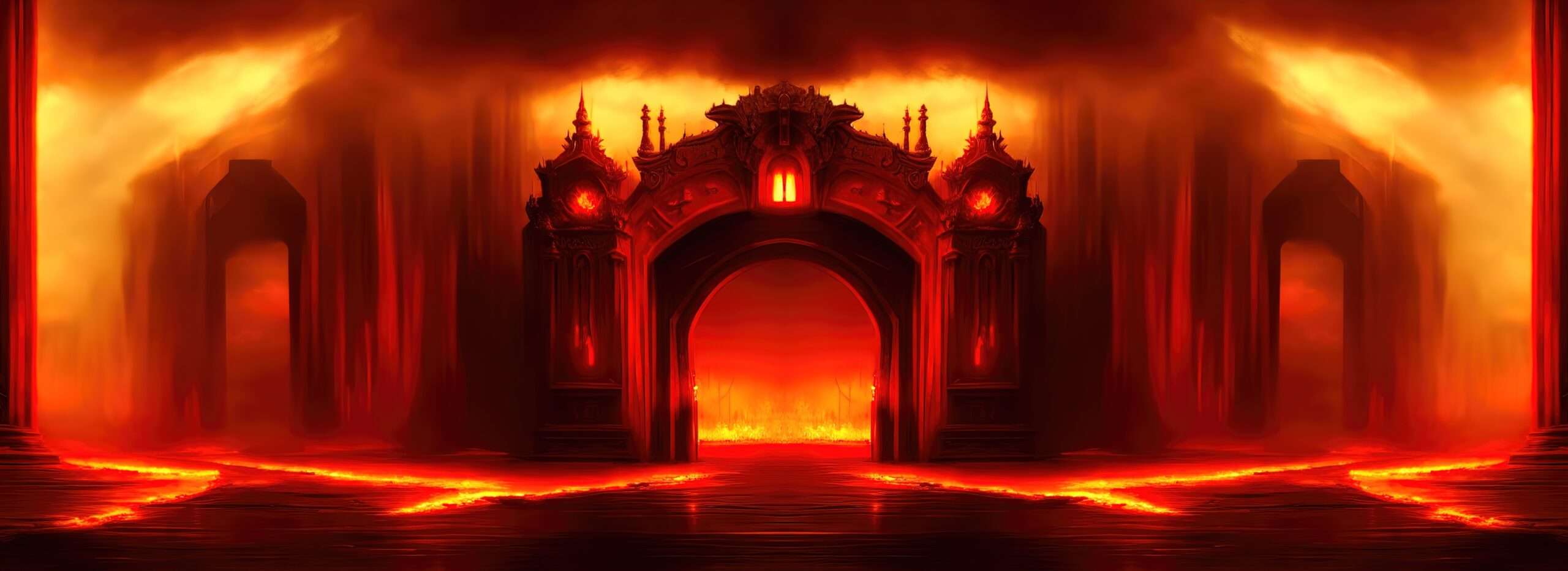 中国の燃える扉から炎が出ている画像。