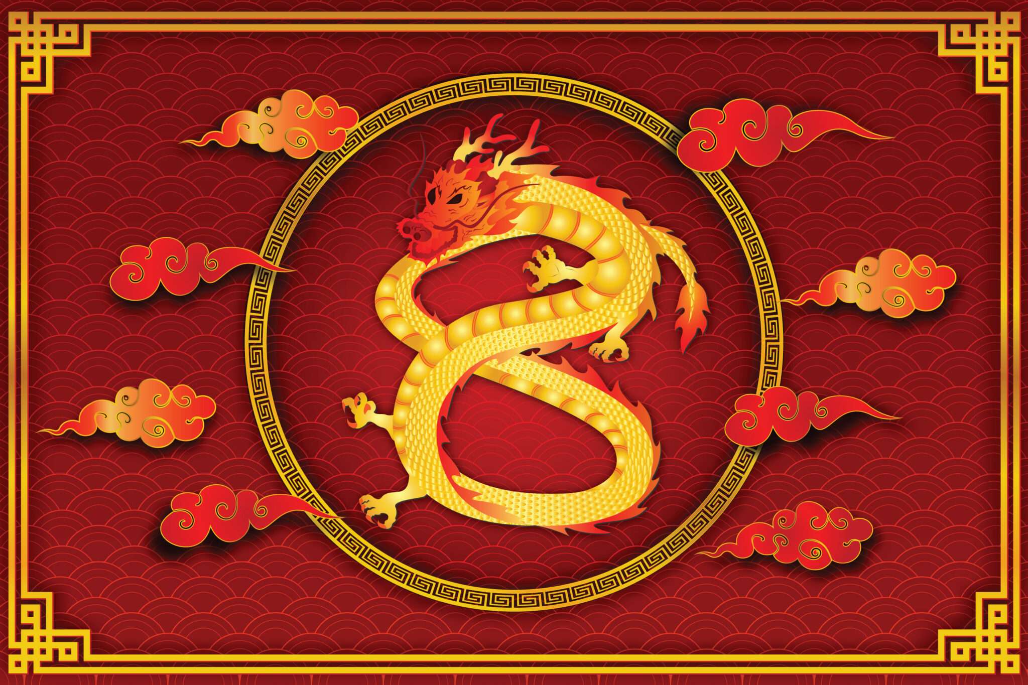 赤い背景に中国の旧正月中国ドラゴン。