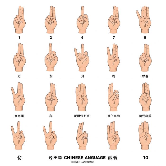 中国独自の数字を表すハンドサイン（1～10）のイラスト