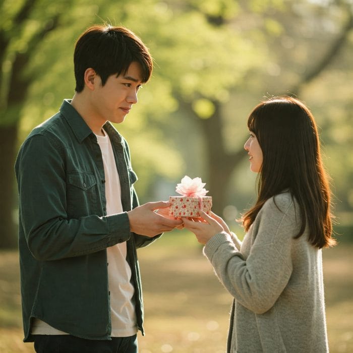 好きな人に花を渡す様子