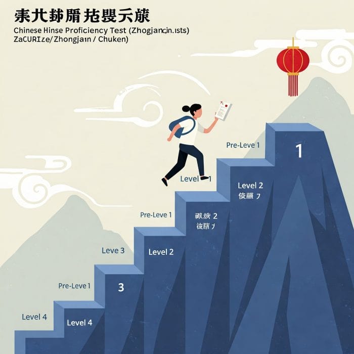 中国語検定の級別難易度を示す階段のイラスト