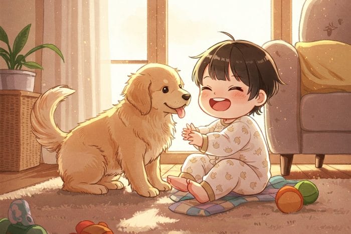 中国で目を細めてうれしそうな笑顔を浮かべている赤ちゃん。