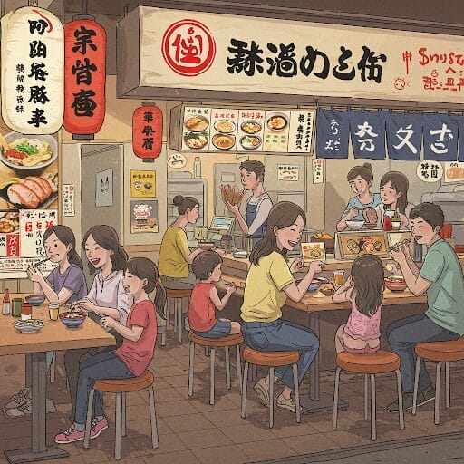 中国の都市にある活気ある日本のチェーンレストラン