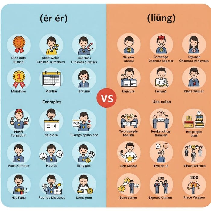 「二」と「两」の使い分けを示すインフォグラフィック