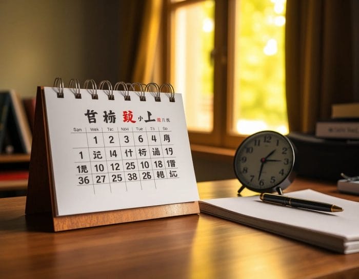 中国語表記のカレンダーと時計