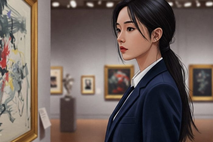 中国で、ピンク色の背景に真剣な表情で停止のジェスチャーをしている女性。