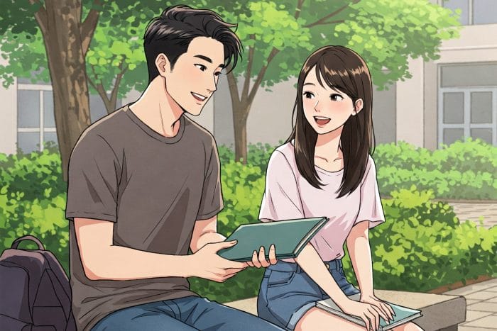 公園でプレゼントを渡して感謝を伝え合う友人たち