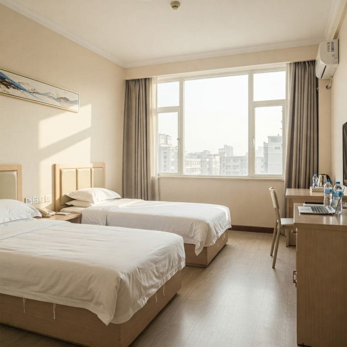 清潔感のある中国のホテルの客室（ツインベッド）