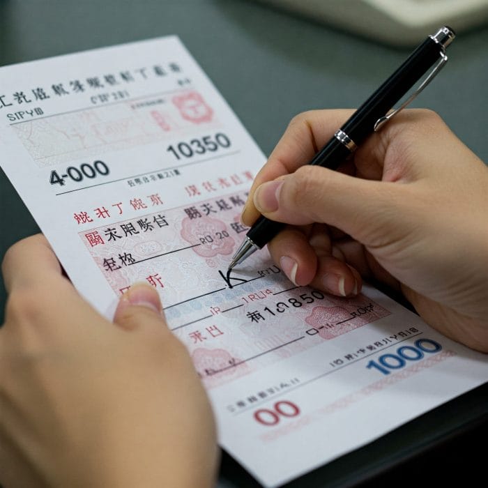 現代の中国の領収書に大写で金額が記入されているクローズアップ