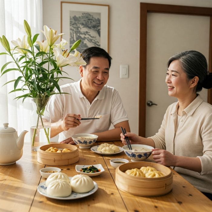 中国の朝食風景（包子や豆乳など）