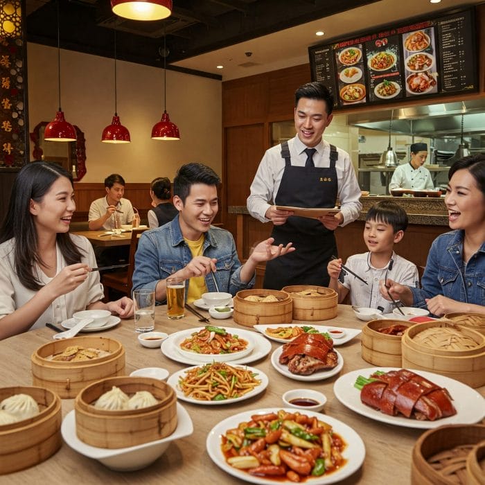 レストランで客が店員におすすめを聞いているシーン