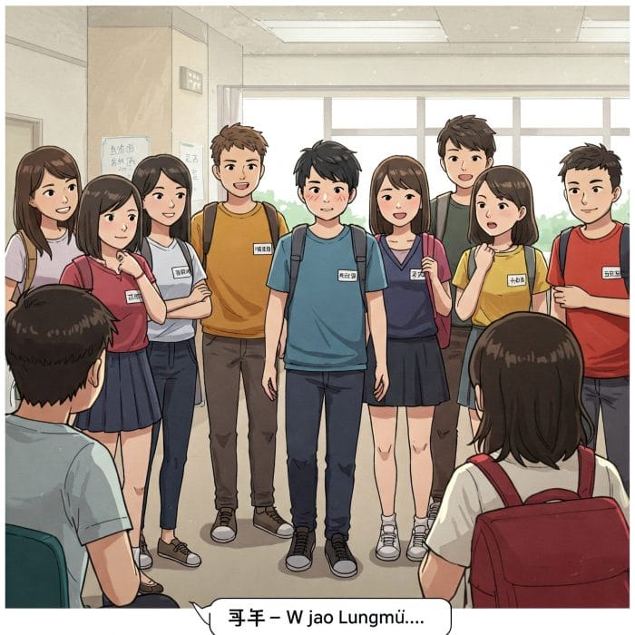 名前が書かれたプレートを持つ手