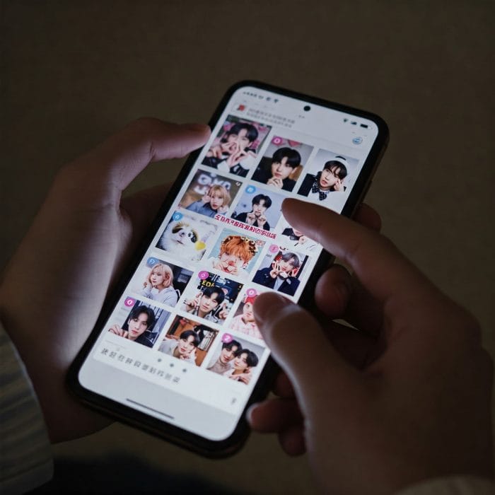 スマートフォンでSNSを見る若者の手元