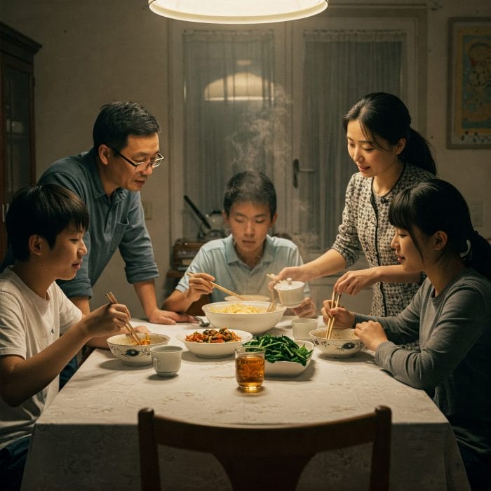 家族や友人が夕食を囲む和やかなシーン