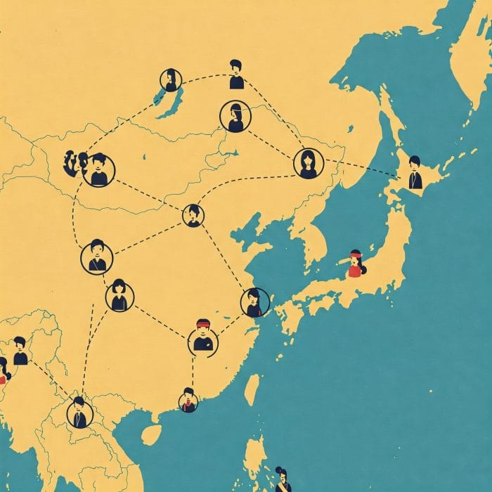 人々が繋がるネットワークや地図のイラスト