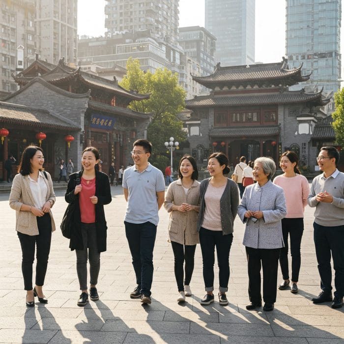 公園で年配の女性と話す若い女性