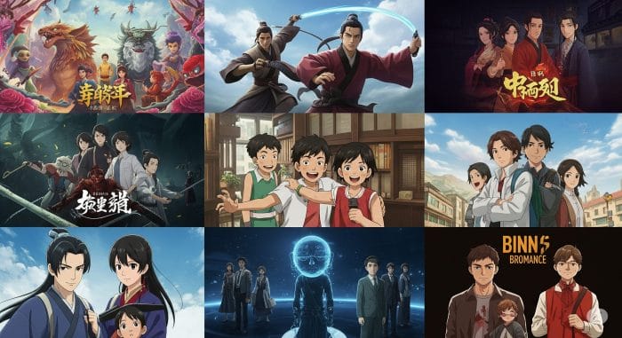 様々なジャンルの中国アニメのシーンコラージュ