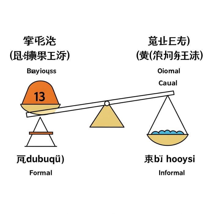 「对不起」と「不好意思」の重さを天秤で比較するイラスト