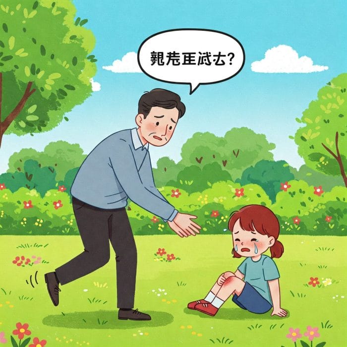 転んだ子供を心配するイラスト