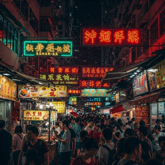 香港の活気ある夜のストリートマーケット
