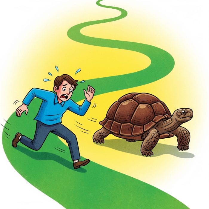 急いで失敗する様子と着実な亀