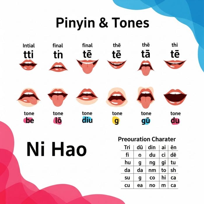 ピンインと四声のインフォグラフィック