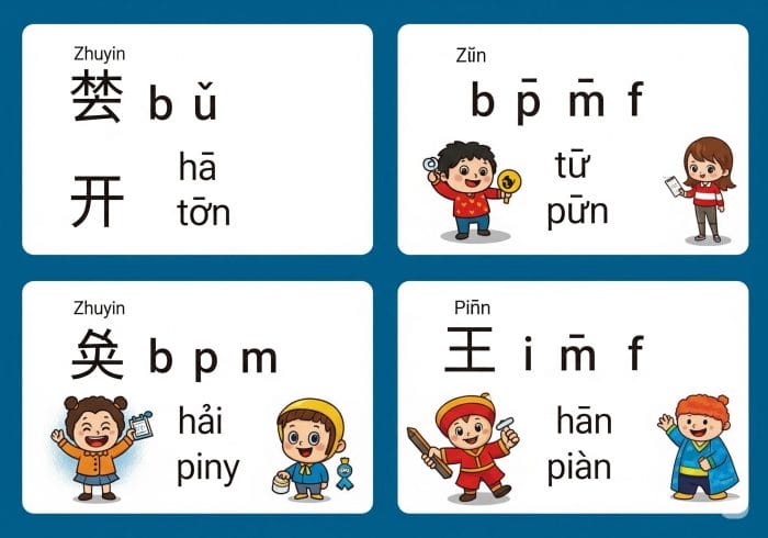 注音符号とピンインの比較カード