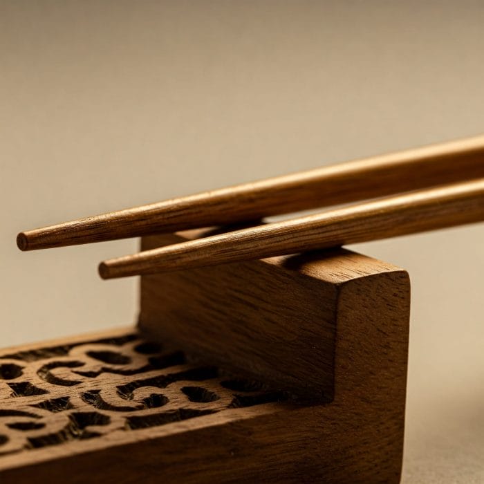 中国箸の四角い持ち手と丸い先端のクローズアップ