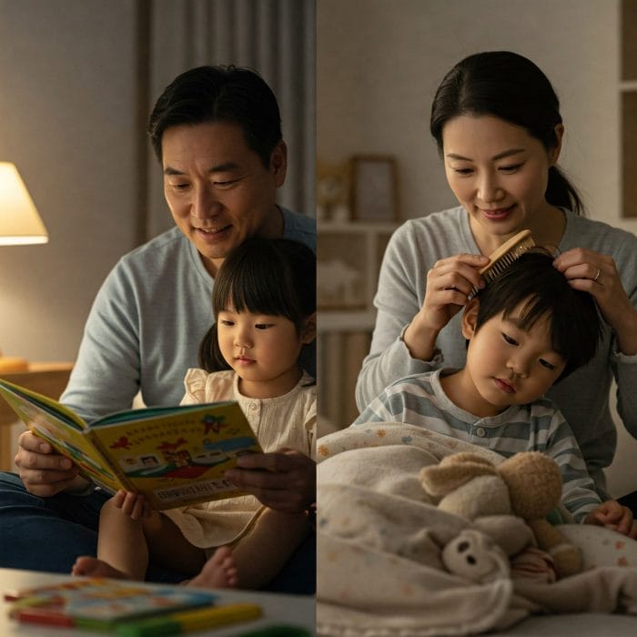 父と子が愛情を込めて交流しているシーン