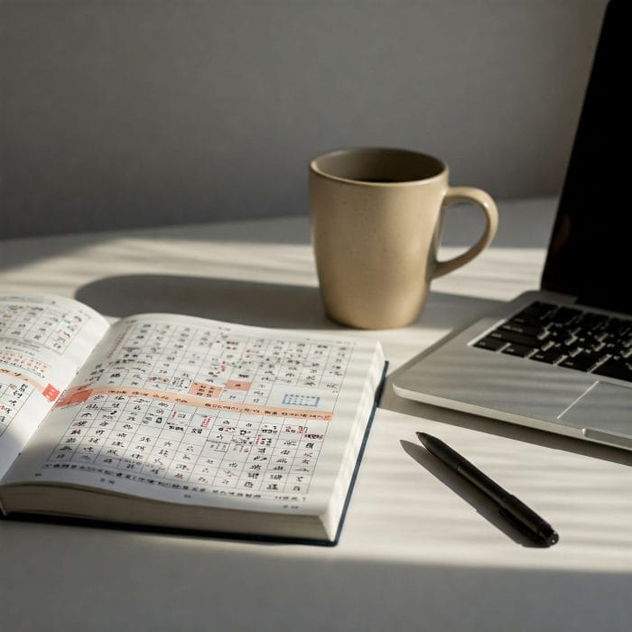 中国語学習のためのデスクと教材