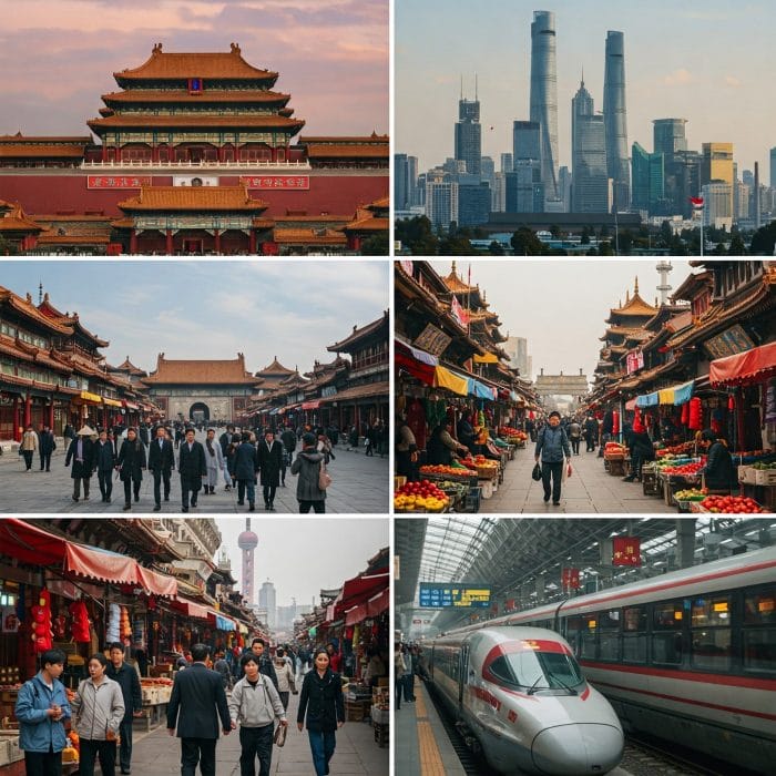 中国の都市部、普通話の標識と近代的な風景