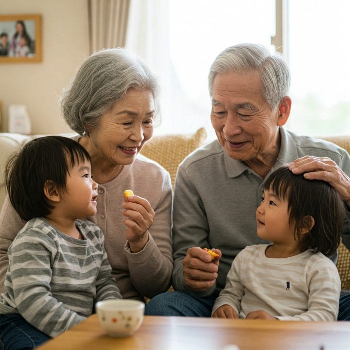 孫と楽しそうに交流する祖父母
