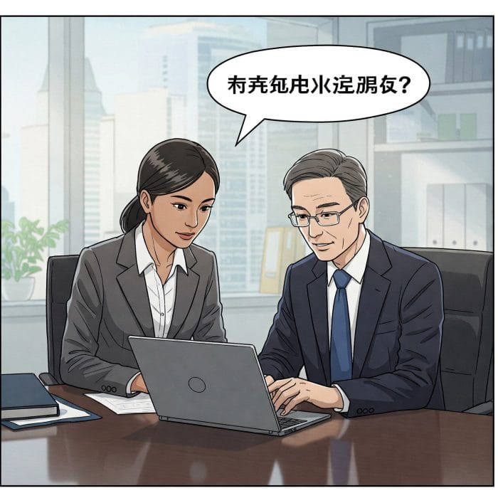 オフィスでPCを見ながら確認し合うビジネスパーソン