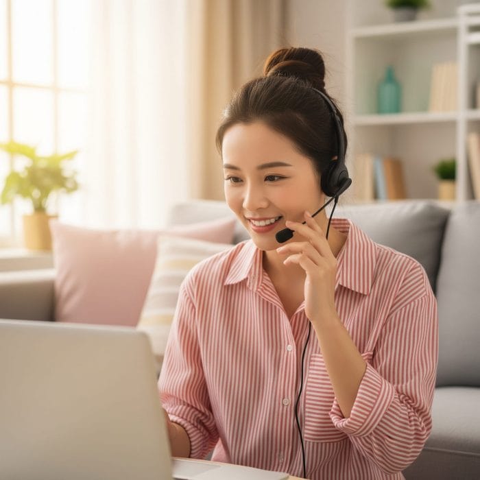 オンラインで語学学習をする女性