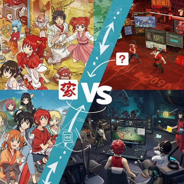 日本と中国のネット文化交流と注意喚起のイメージ