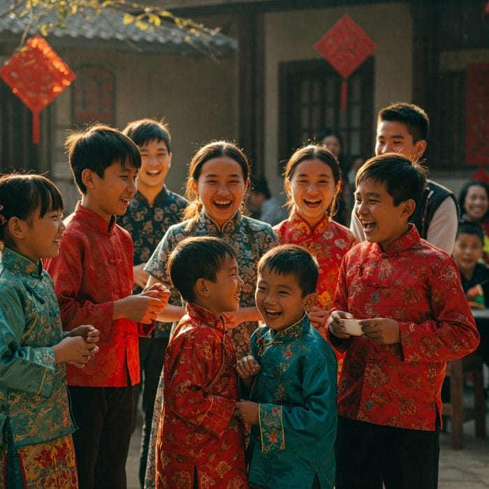 様々な年齢の兄弟姉妹やいとこたちが楽しそうに遊んでいる様子