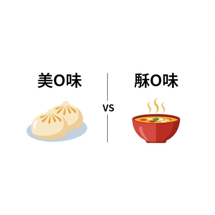 「好吃」と肉まん、「好喝」とスープのイラスト