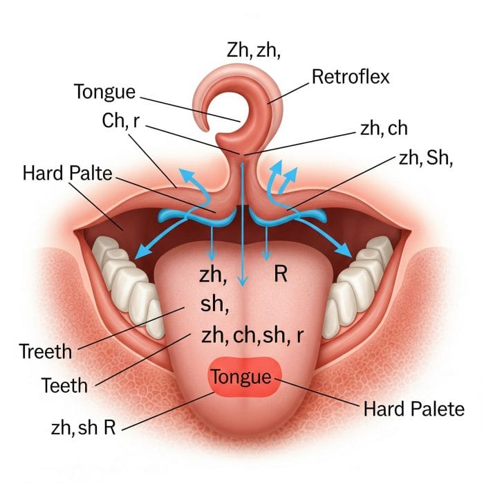 そり舌音を発音する際の口の断面図