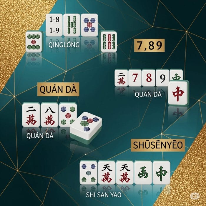 中国麻雀のユニークな役である「清龍」や「全大」などをコラージュ風に並べたアートな画像