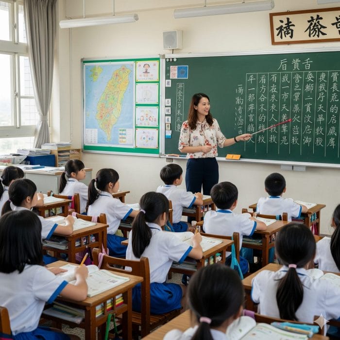 繁体字が書かれた台湾の学校の教室