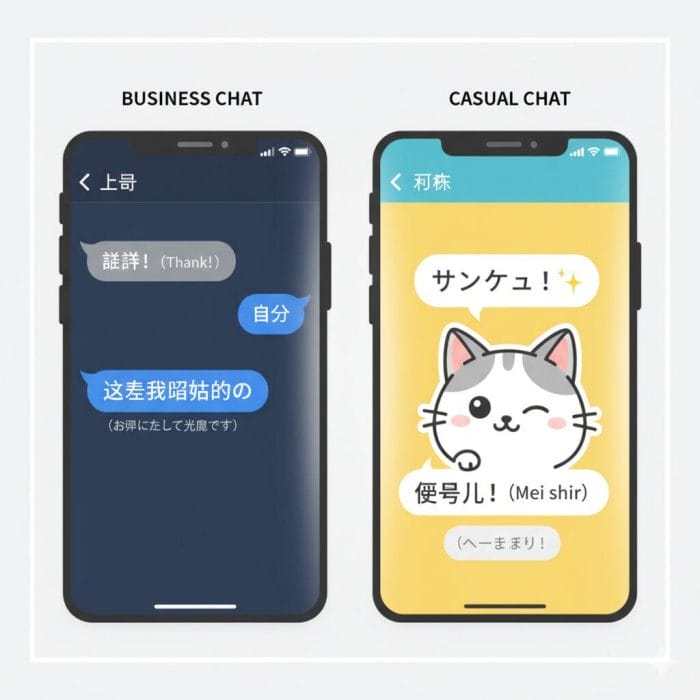 フォーマルとカジュアルなチャット画面の比較イラスト