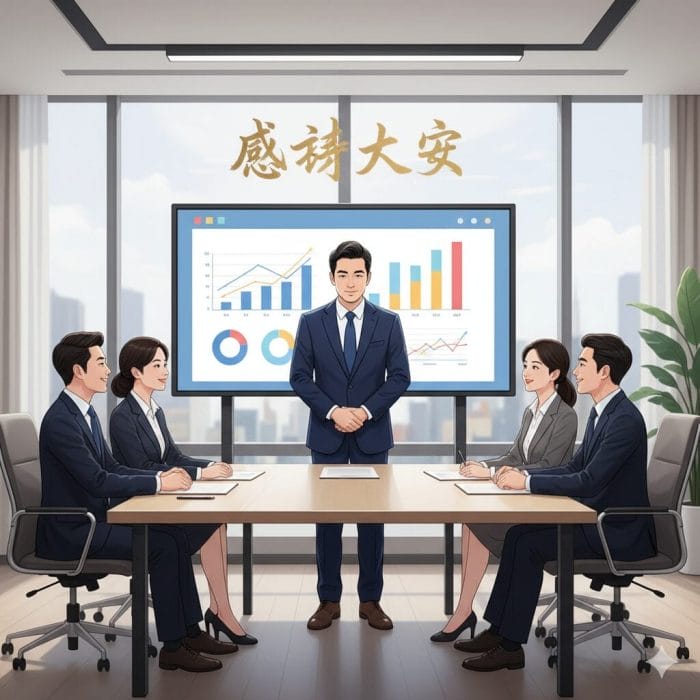 ビジネスシーンで丁寧にお辞儀をして感謝を伝えるイラスト